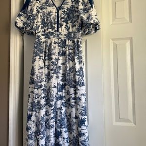 HYACINTH HOUSE Blue Toile Reynolds Midi Dress